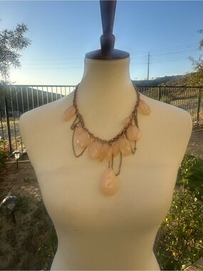 Peach Glass Teardrop Statement Necklace - Feminine Drop Pendant